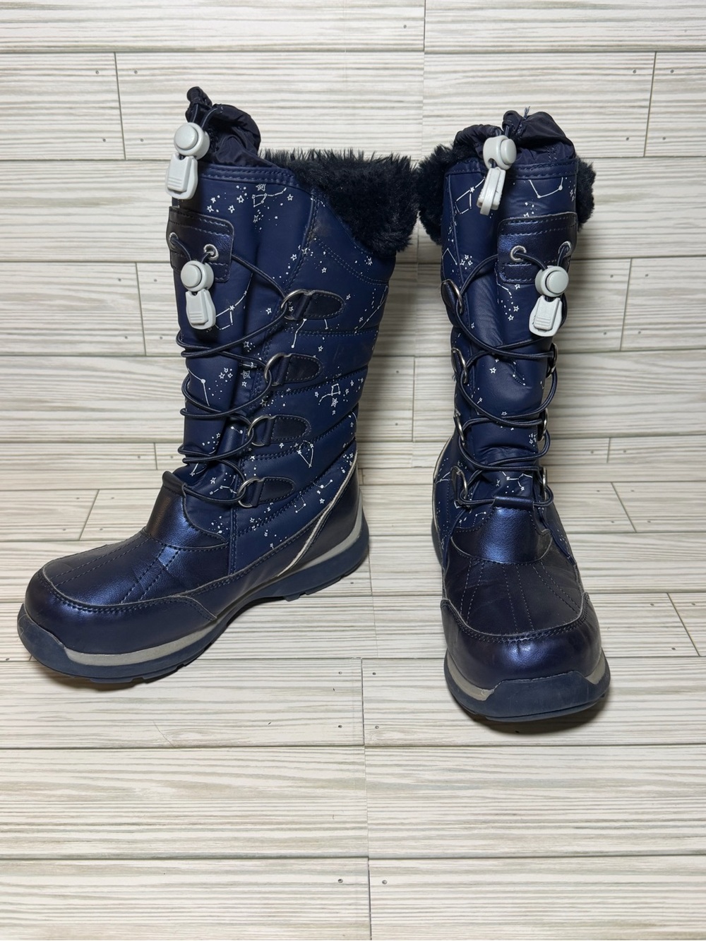 Lands’ End Girls Snow Boots Navy Constellation Print Faux Fur Size 2M
